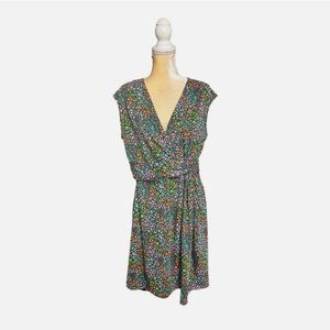 NEW Lands' End Sleeveless Wrap Front Jersey Dress Size L Large Green Floral